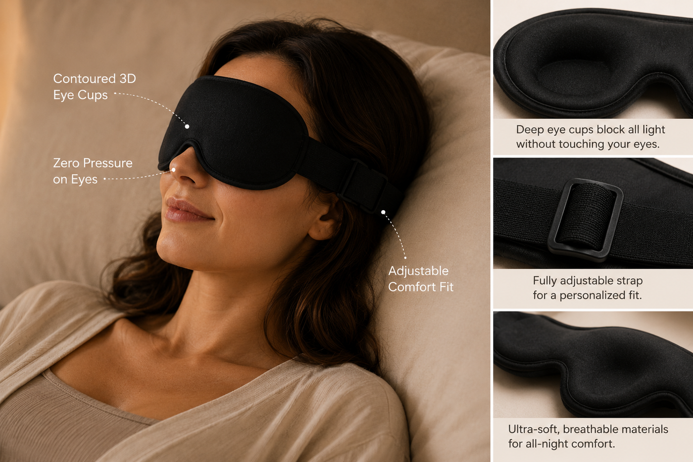 Apex Wellness sleep mask in a calming evening setting